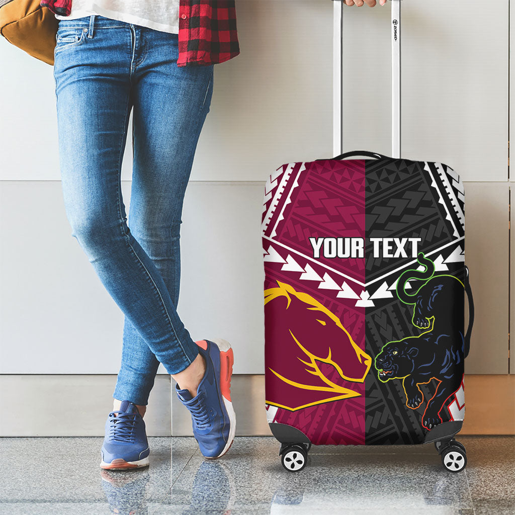 Custom Rugby Panthers and Broncos Luggage Cover 2026 Together Aboriginal Polynesian Pattern