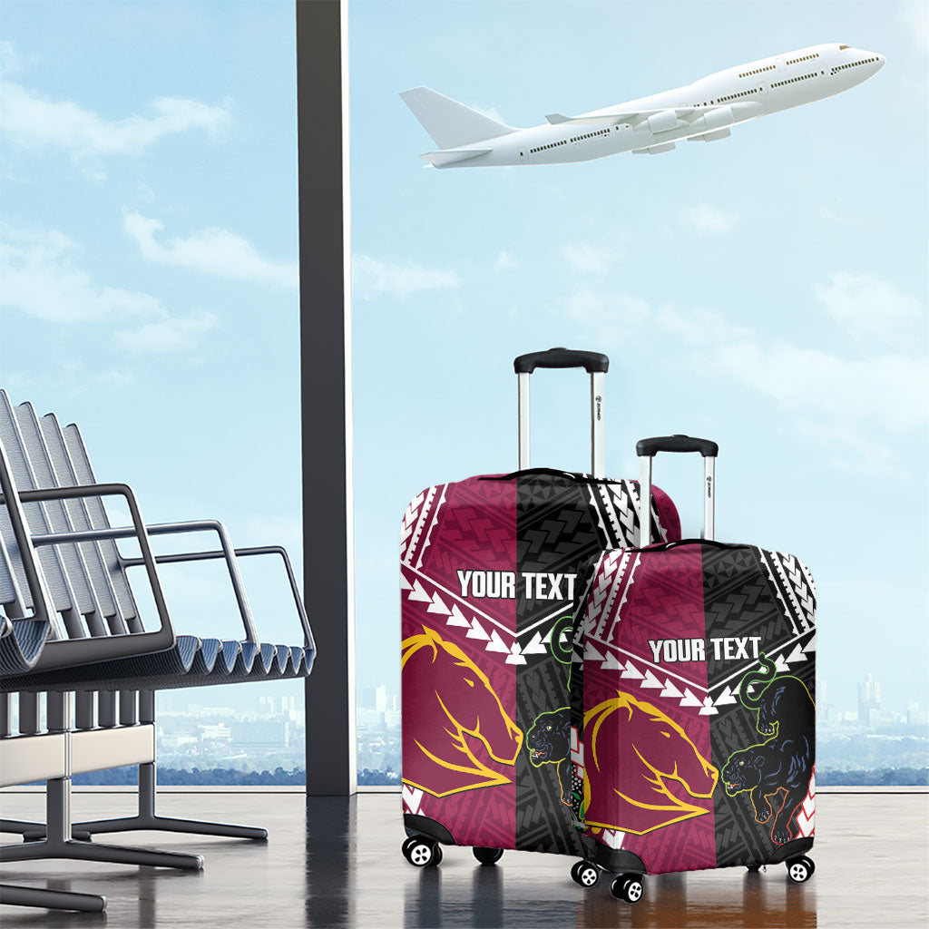 Custom Rugby Panthers and Broncos Luggage Cover 2026 Together Aboriginal Polynesian Pattern