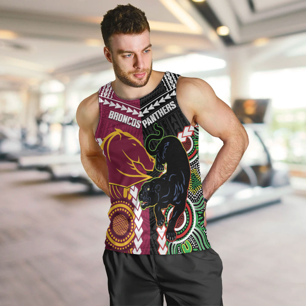 Custom Rugby Panthers and Broncos Men Tank Top 2026 Together Aboriginal Polynesian Pattern