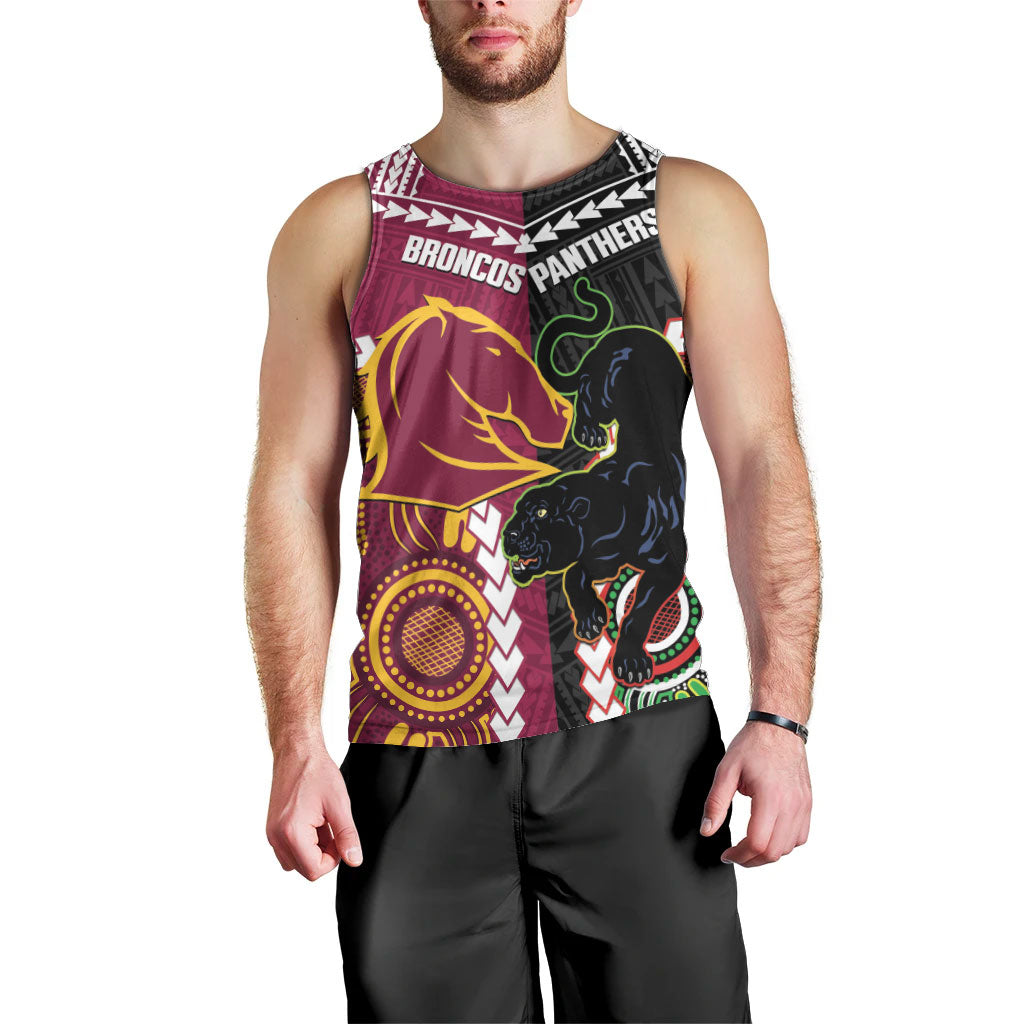 Custom Rugby Panthers and Broncos Men Tank Top 2026 Together Aboriginal Polynesian Pattern