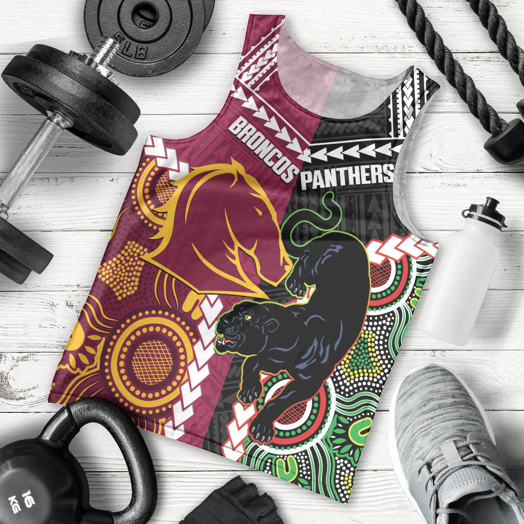 Custom Rugby Panthers and Broncos Men Tank Top 2026 Together Aboriginal Polynesian Pattern
