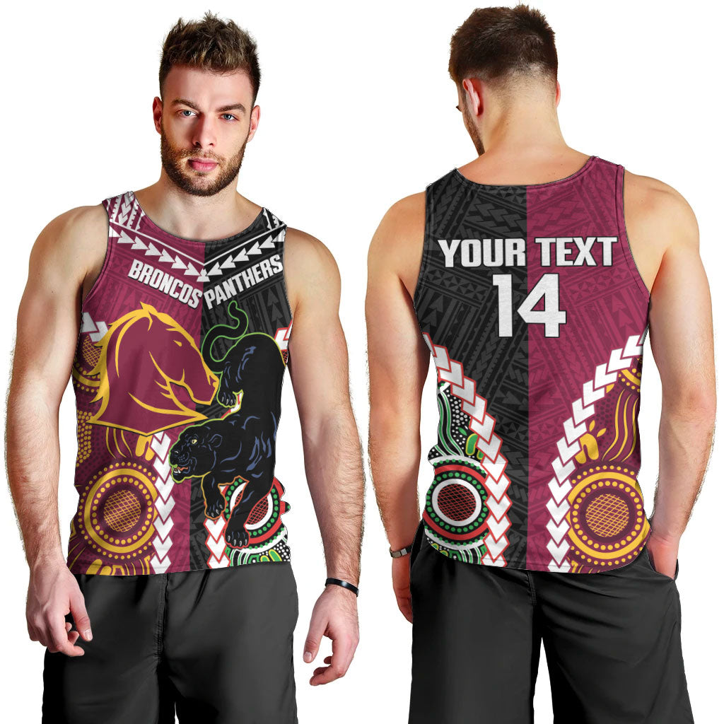 Custom Rugby Panthers and Broncos Men Tank Top 2026 Together Aboriginal Polynesian Pattern