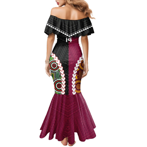 Custom Rugby Panthers and Broncos Mermaid Dress 2026 Together Aboriginal Polynesian Pattern