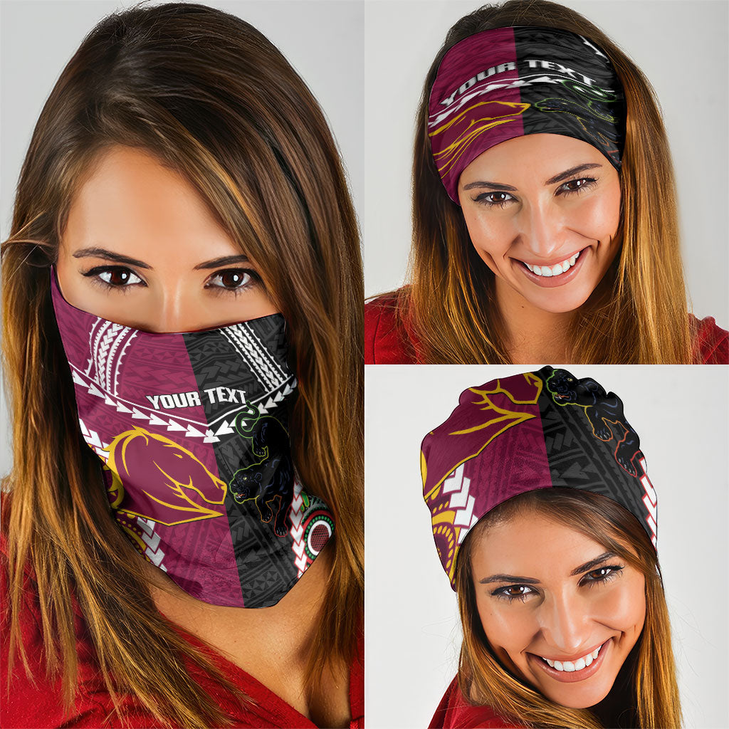 Custom Rugby Panthers and Broncos Neck Gaiter 2026 Together Aboriginal Polynesian Pattern