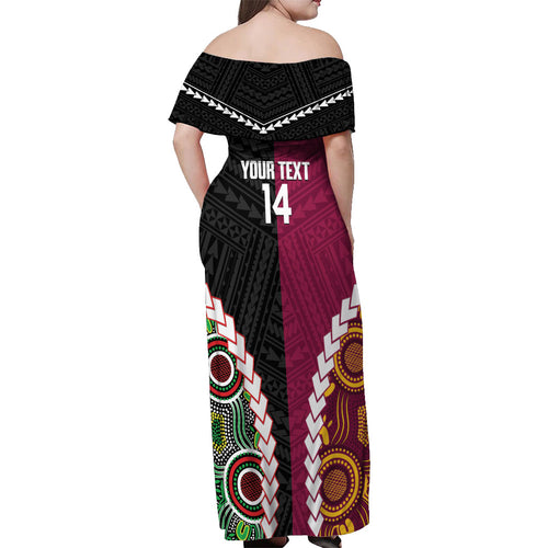 Custom Rugby Panthers and Broncos Off Shoulder Maxi Dress 2026 Together Aboriginal Polynesian Pattern