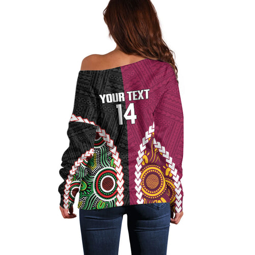 Custom Rugby Panthers and Broncos Off Shoulder Sweater 2026 Together Aboriginal Polynesian Pattern