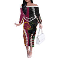 Custom Rugby Panthers and Broncos Off The Shoulder Long Sleeve Dress 2026 Together Aboriginal Polynesian Pattern