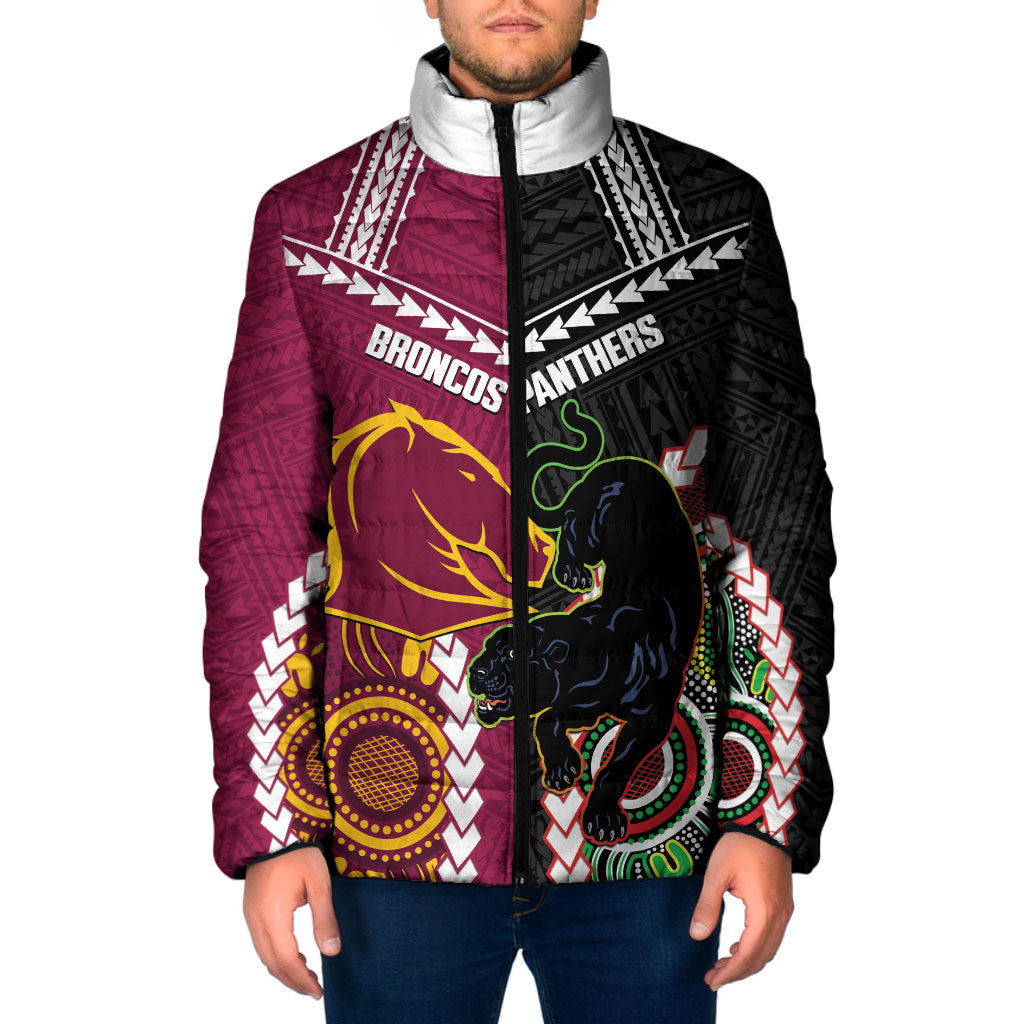 Custom Rugby Panthers and Broncos Padded Jacket 2026 Together Aboriginal Polynesian Pattern