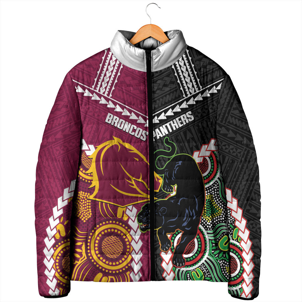 Custom Rugby Panthers and Broncos Padded Jacket 2026 Together Aboriginal Polynesian Pattern
