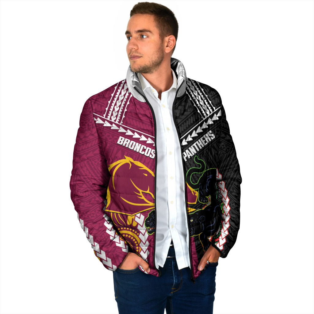 Custom Rugby Panthers and Broncos Padded Jacket 2026 Together Aboriginal Polynesian Pattern