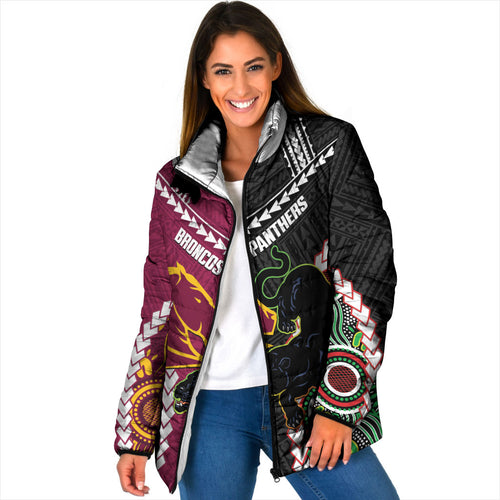 Custom Rugby Panthers and Broncos Padded Jacket 2026 Together Aboriginal Polynesian Pattern