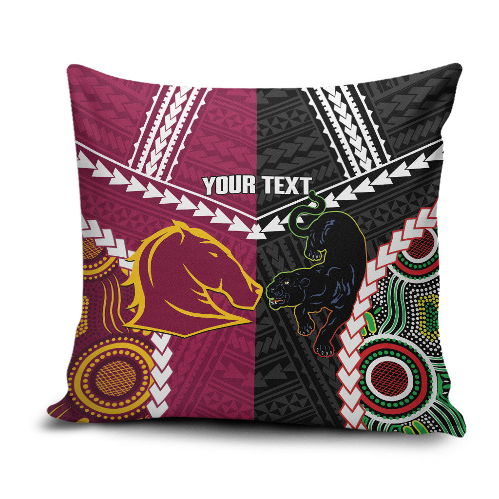 Custom Rugby Panthers and Broncos Pillow Cover 2026 Together Aboriginal Polynesian Pattern