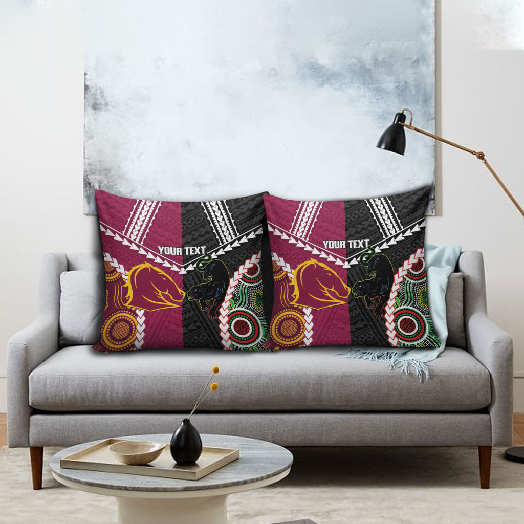 Custom Rugby Panthers and Broncos Pillow Cover 2026 Together Aboriginal Polynesian Pattern