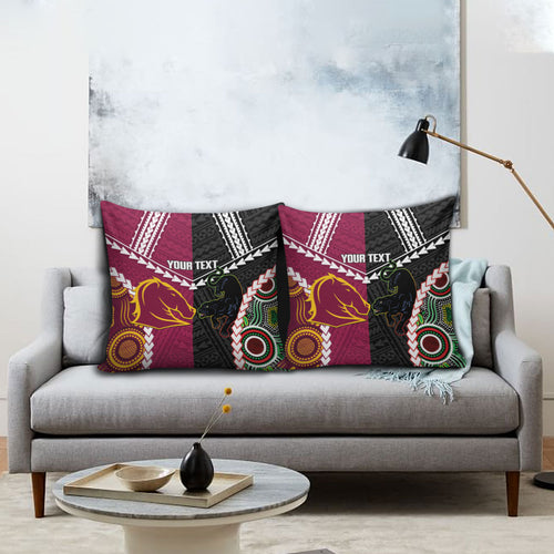 Custom Rugby Panthers and Broncos Pillow Cover 2026 Together Aboriginal Polynesian Pattern
