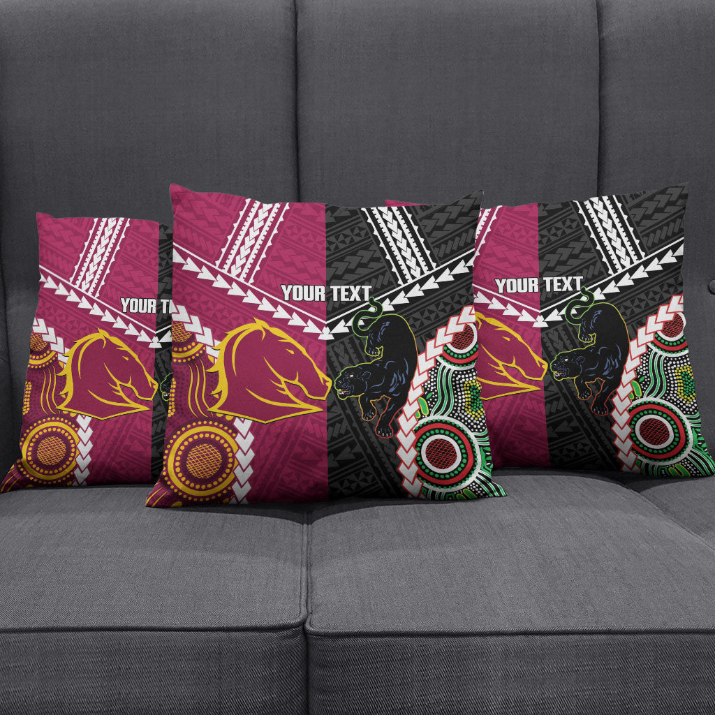 Custom Rugby Panthers and Broncos Pillow Cover 2026 Together Aboriginal Polynesian Pattern