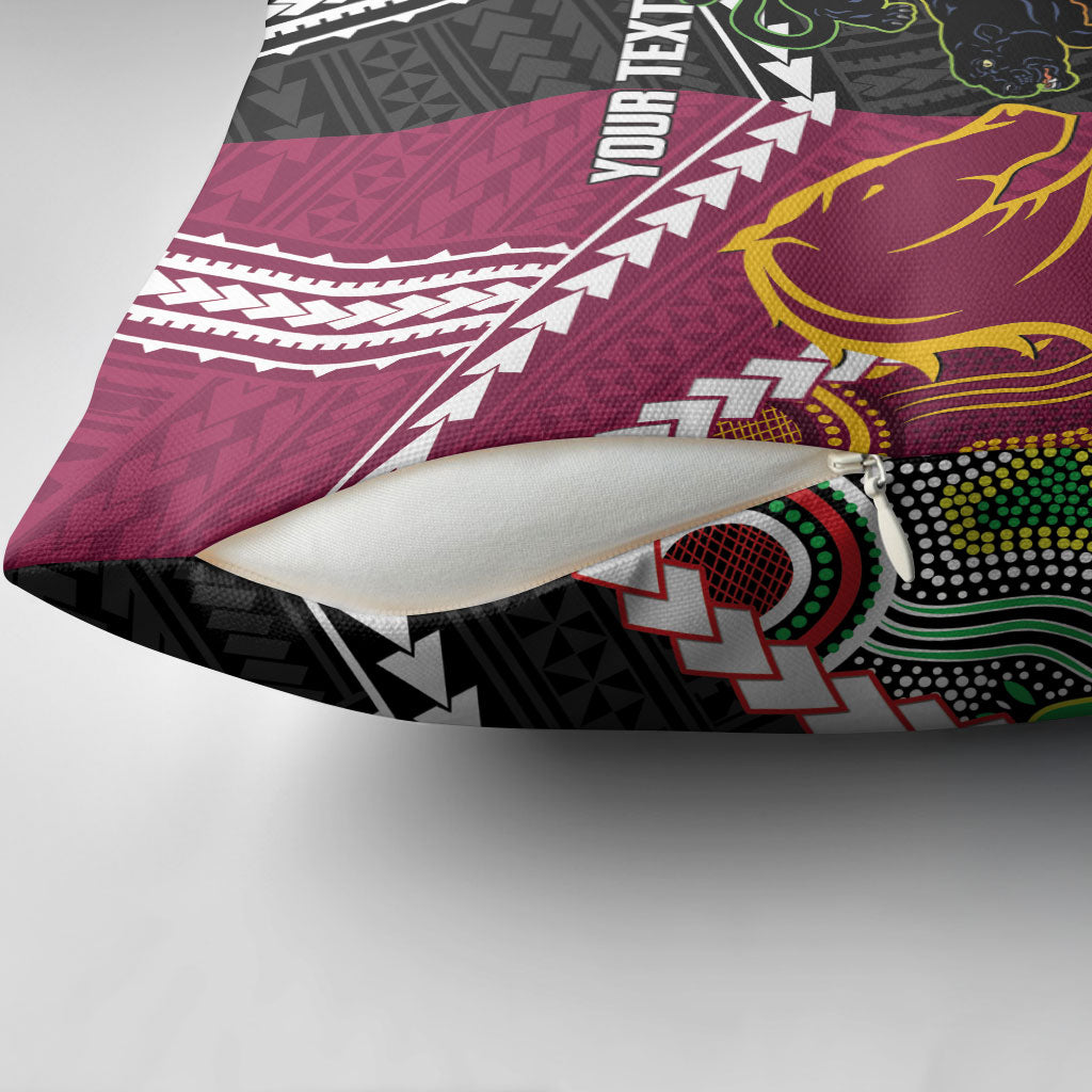 Custom Rugby Panthers and Broncos Pillow Cover 2026 Together Aboriginal Polynesian Pattern