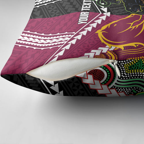 Custom Rugby Panthers and Broncos Pillow Cover 2026 Together Aboriginal Polynesian Pattern