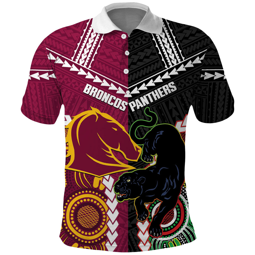 Custom Rugby Panthers and Broncos Polo Shirt 2026 Together Aboriginal Polynesian Pattern