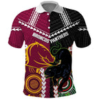 Custom Rugby Panthers and Broncos Polo Shirt 2026 Together Aboriginal Polynesian Pattern