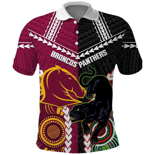 Custom Rugby Panthers and Broncos Polo Shirt 2026 Together Aboriginal Polynesian Pattern