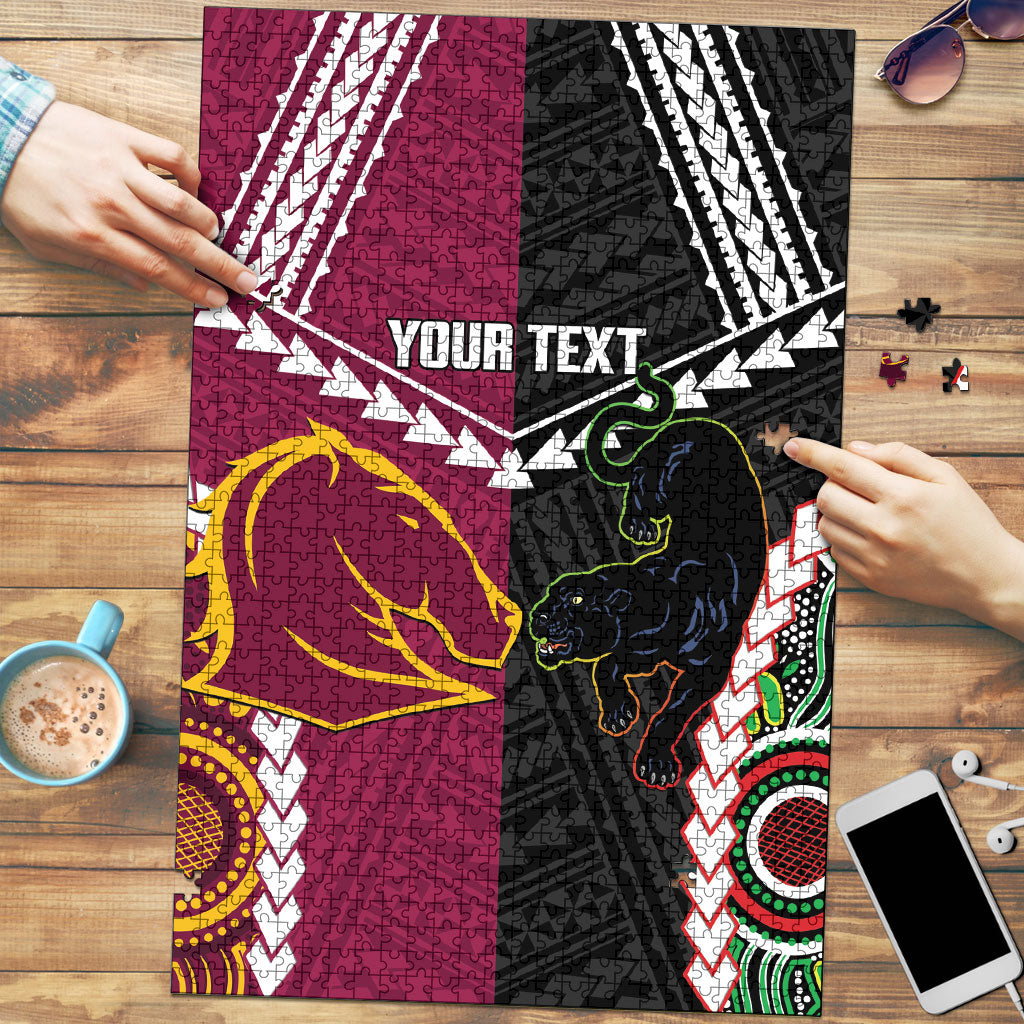 Custom Rugby Panthers and Broncos Puzzle 2026 Together Aboriginal Polynesian Pattern