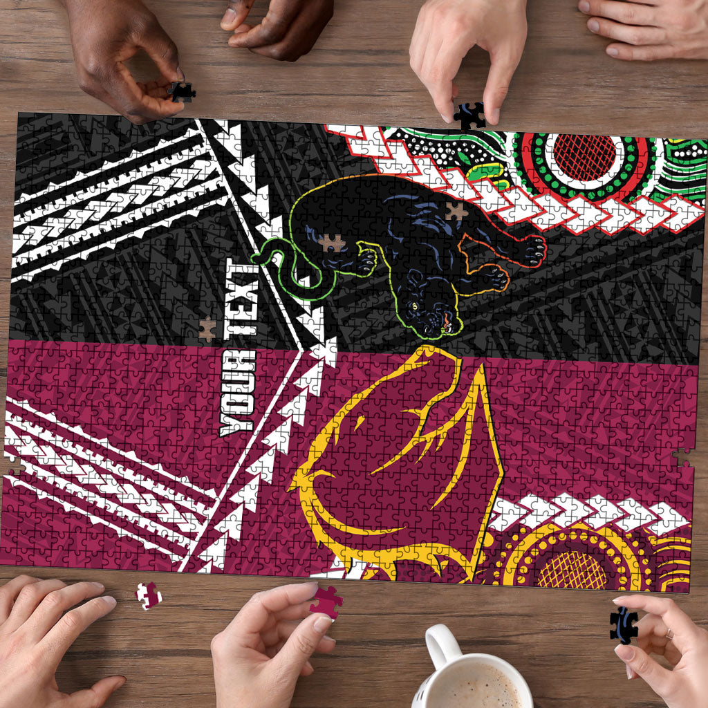 Custom Rugby Panthers and Broncos Puzzle 2026 Together Aboriginal Polynesian Pattern