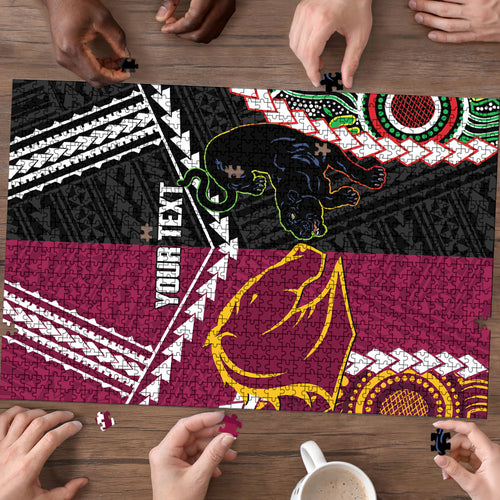 Custom Rugby Panthers and Broncos Puzzle 2026 Together Aboriginal Polynesian Pattern