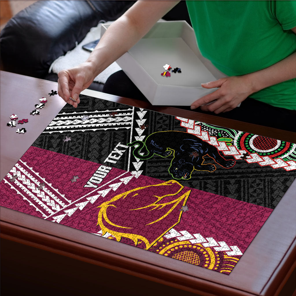 Custom Rugby Panthers and Broncos Puzzle 2026 Together Aboriginal Polynesian Pattern