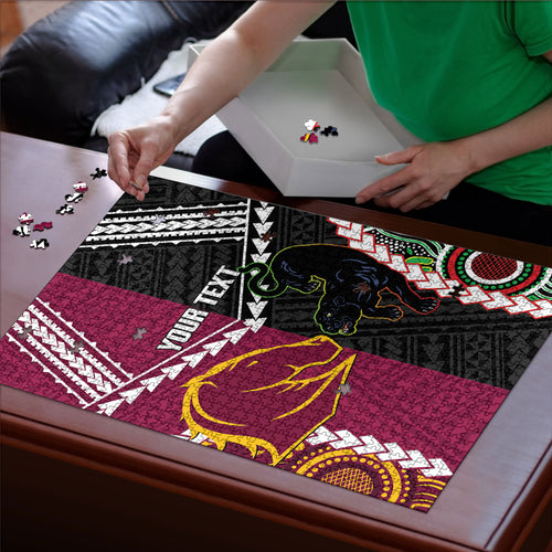Custom Rugby Panthers and Broncos Puzzle 2026 Together Aboriginal Polynesian Pattern