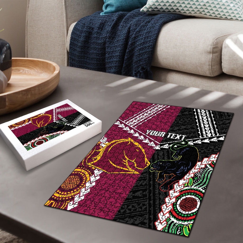 Custom Rugby Panthers and Broncos Puzzle 2026 Together Aboriginal Polynesian Pattern