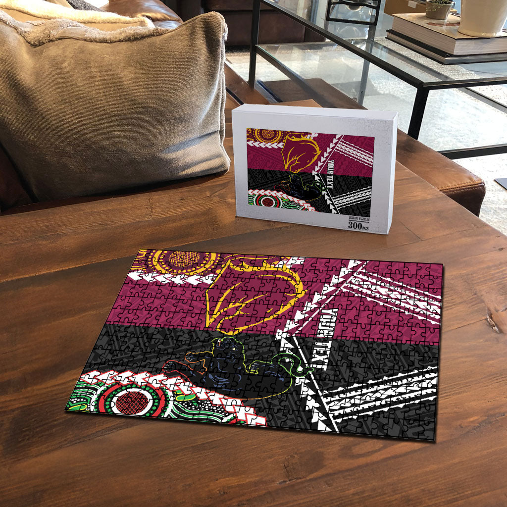 Custom Rugby Panthers and Broncos Puzzle 2026 Together Aboriginal Polynesian Pattern