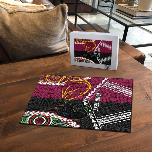 Custom Rugby Panthers and Broncos Puzzle 2026 Together Aboriginal Polynesian Pattern