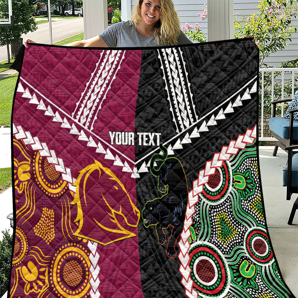 Custom Rugby Panthers and Broncos Quilt 2026 Together Aboriginal Polynesian Pattern