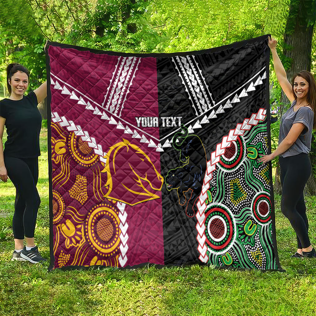Custom Rugby Panthers and Broncos Quilt 2026 Together Aboriginal Polynesian Pattern