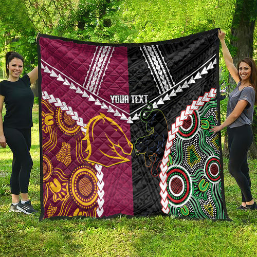 Custom Rugby Panthers and Broncos Quilt 2026 Together Aboriginal Polynesian Pattern