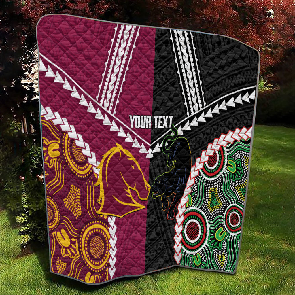 Custom Rugby Panthers and Broncos Quilt 2026 Together Aboriginal Polynesian Pattern
