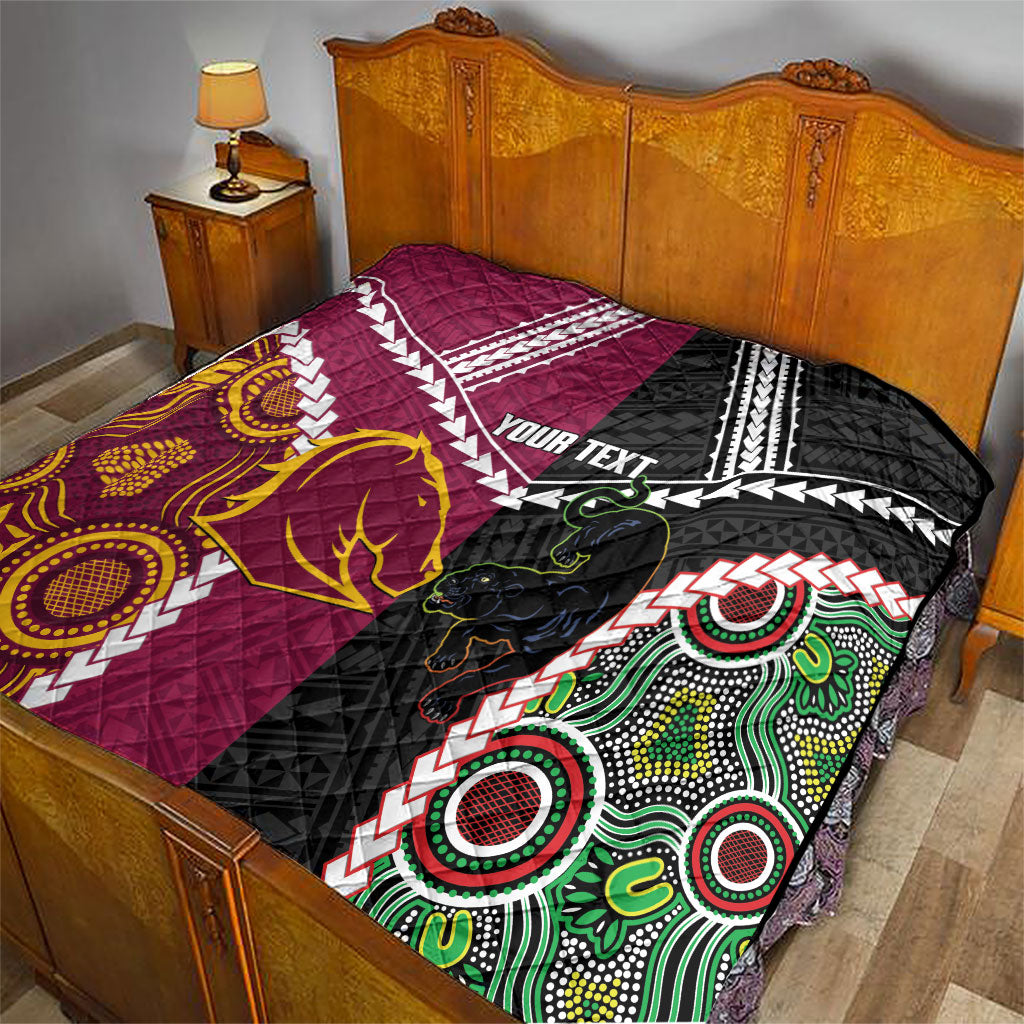 Custom Rugby Panthers and Broncos Quilt 2026 Together Aboriginal Polynesian Pattern