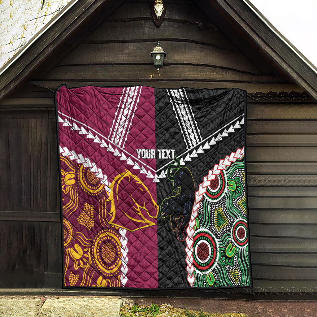 Custom Rugby Panthers and Broncos Quilt 2026 Together Aboriginal Polynesian Pattern