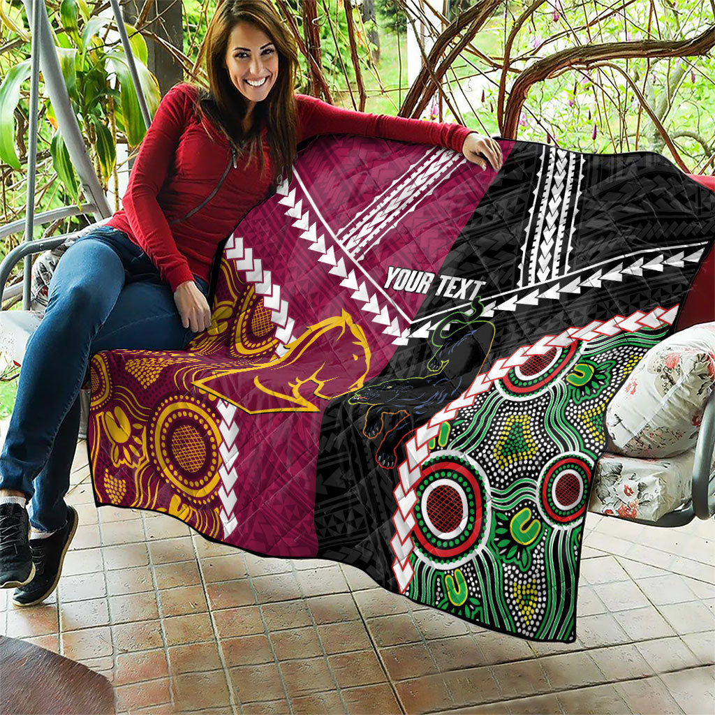 Custom Rugby Panthers and Broncos Quilt 2026 Together Aboriginal Polynesian Pattern