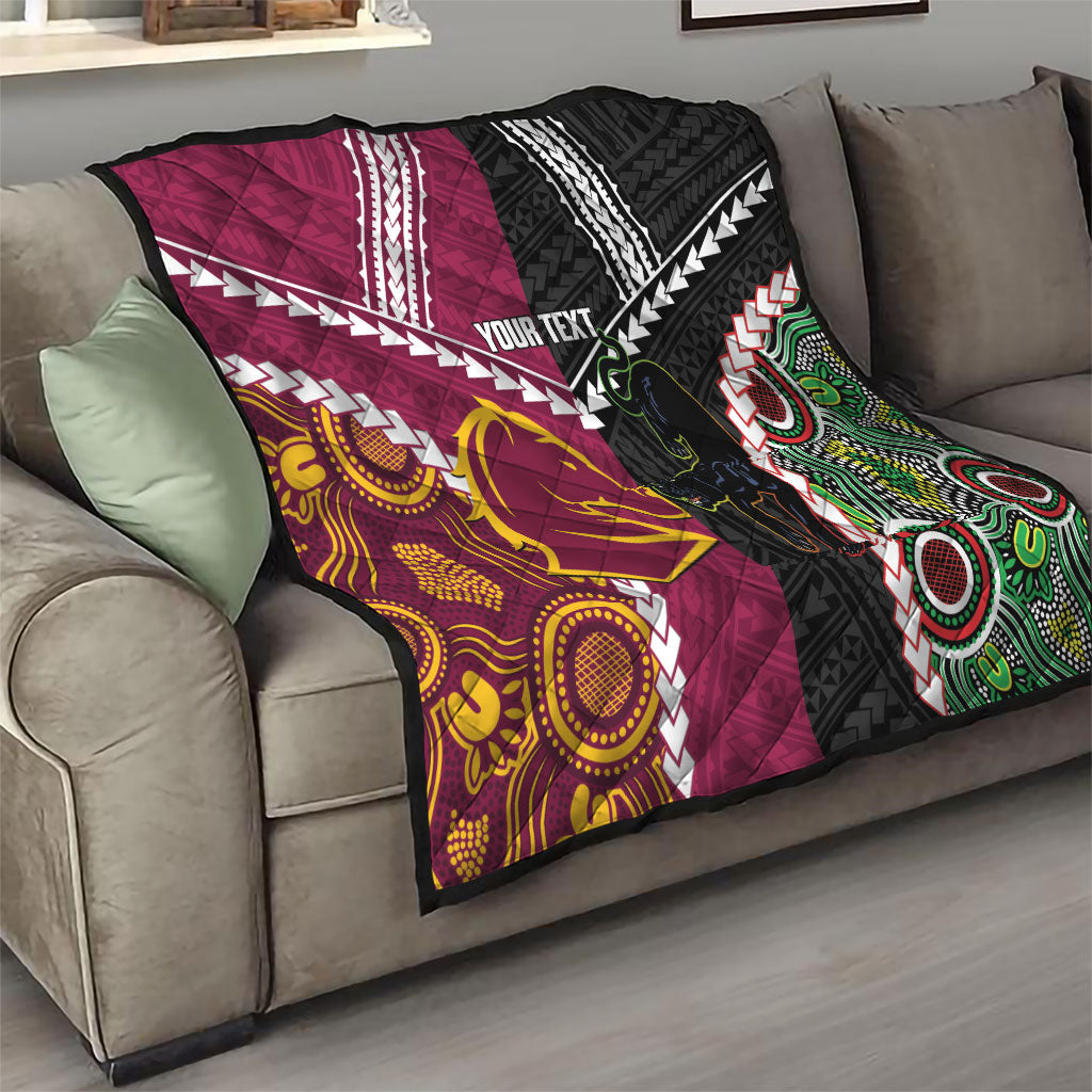 Custom Rugby Panthers and Broncos Quilt 2026 Together Aboriginal Polynesian Pattern