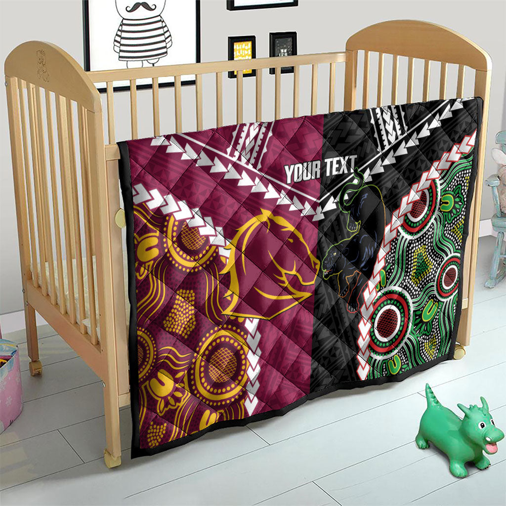 Custom Rugby Panthers and Broncos Quilt 2026 Together Aboriginal Polynesian Pattern