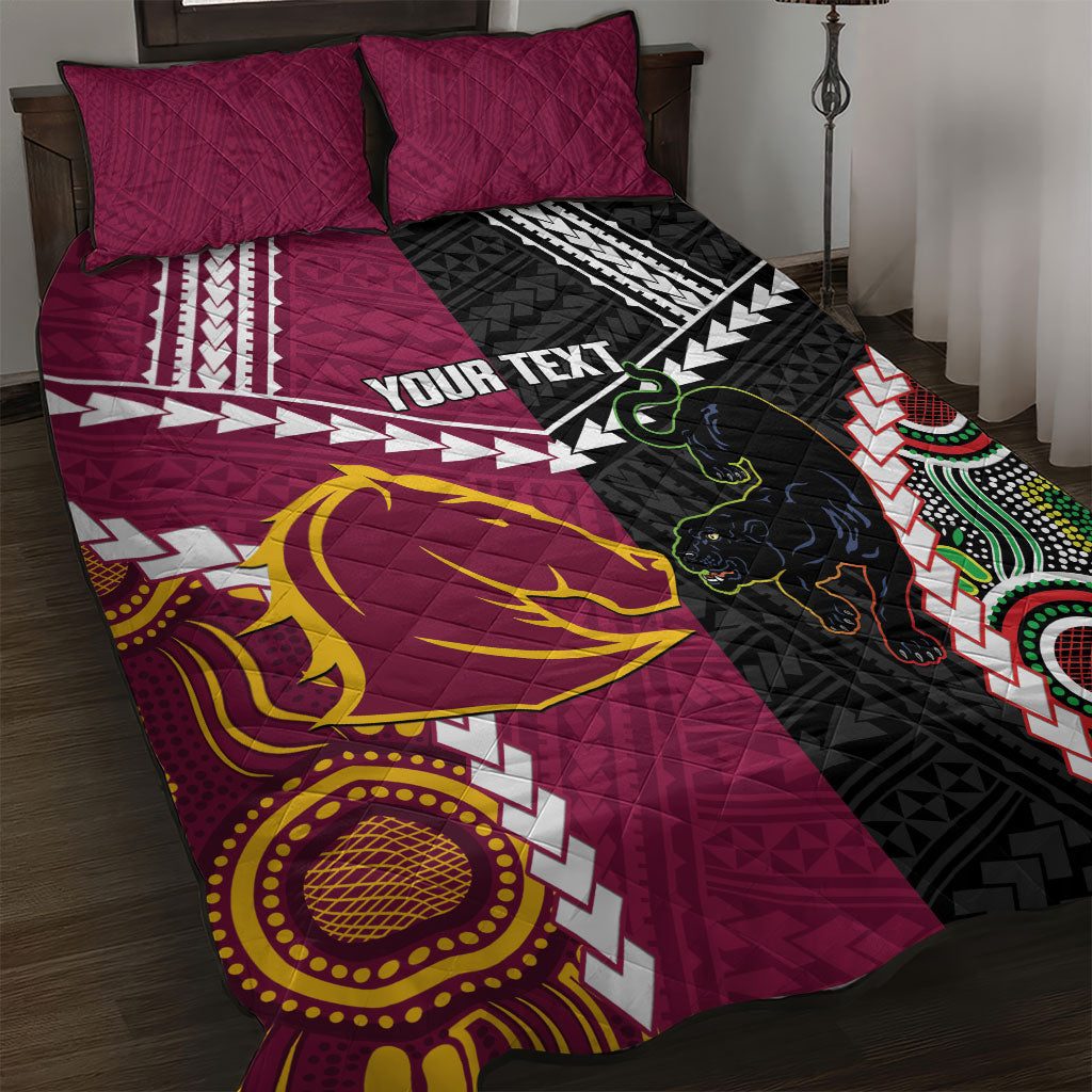 Custom Rugby Panthers and Broncos Quilt Bed Set 2026 Together Aboriginal Polynesian Pattern