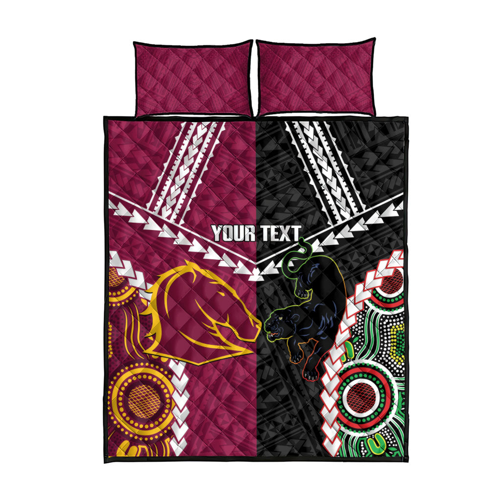 Custom Rugby Panthers and Broncos Quilt Bed Set 2026 Together Aboriginal Polynesian Pattern