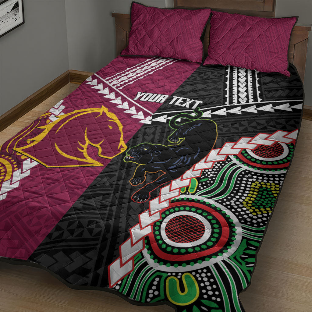 Custom Rugby Panthers and Broncos Quilt Bed Set 2026 Together Aboriginal Polynesian Pattern