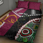 Custom Rugby Panthers and Broncos Quilt Bed Set 2026 Together Aboriginal Polynesian Pattern
