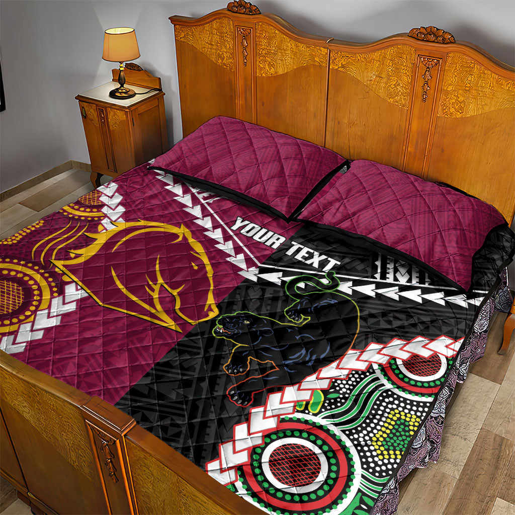 Custom Rugby Panthers and Broncos Quilt Bed Set 2026 Together Aboriginal Polynesian Pattern
