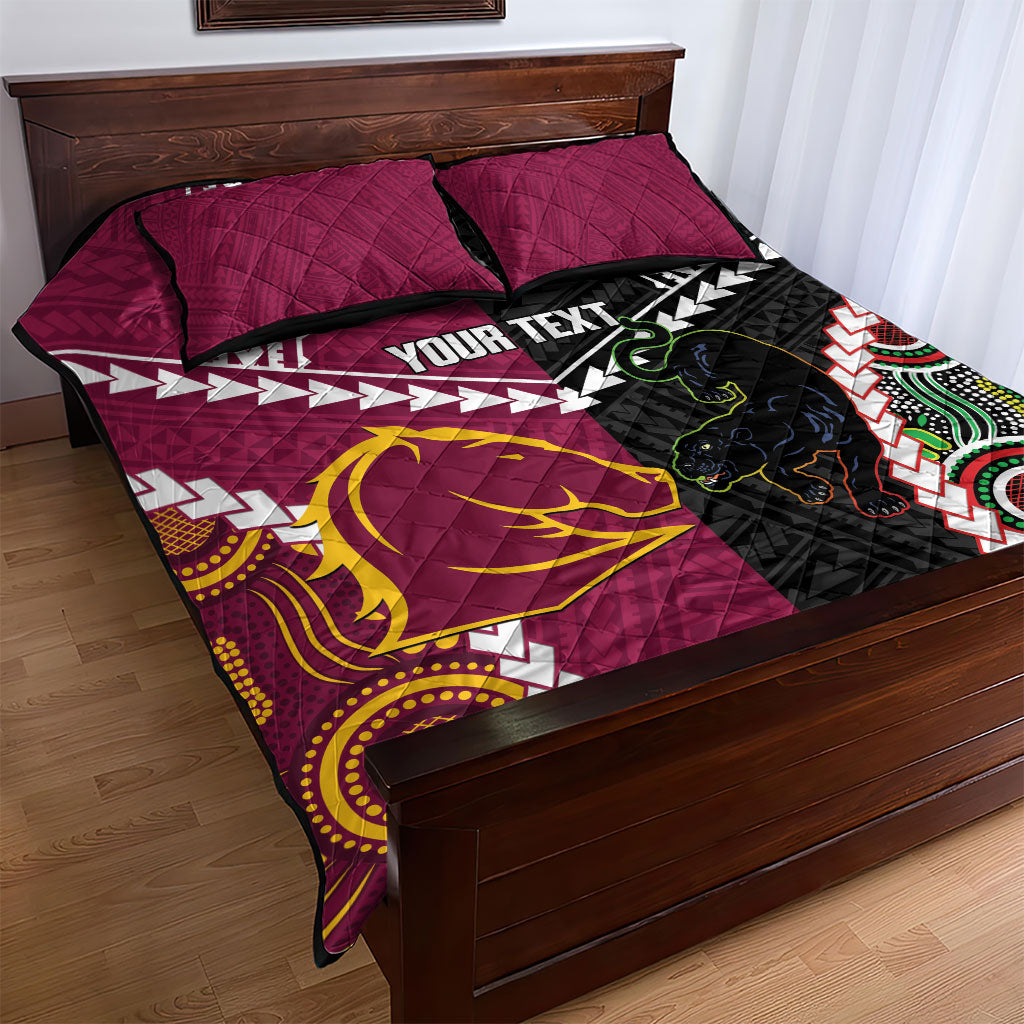 Custom Rugby Panthers and Broncos Quilt Bed Set 2026 Together Aboriginal Polynesian Pattern