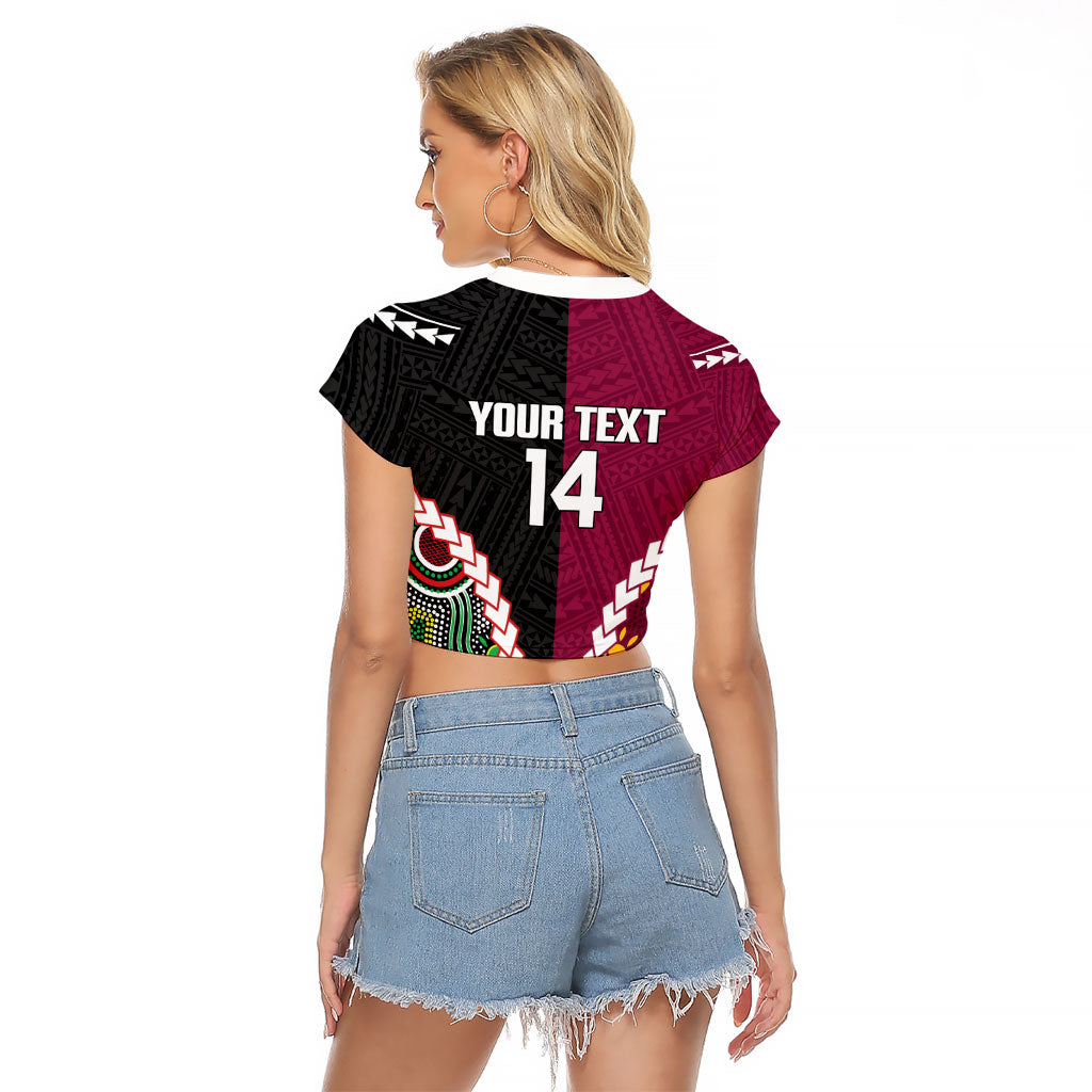 Custom Rugby Panthers and Broncos Raglan Cropped T Shirt 2026 Together Aboriginal Polynesian Pattern