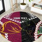 Custom Rugby Panthers and Broncos Round Carpet 2026 Together Aboriginal Polynesian Pattern