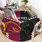Custom Rugby Panthers and Broncos Round Carpet 2026 Together Aboriginal Polynesian Pattern